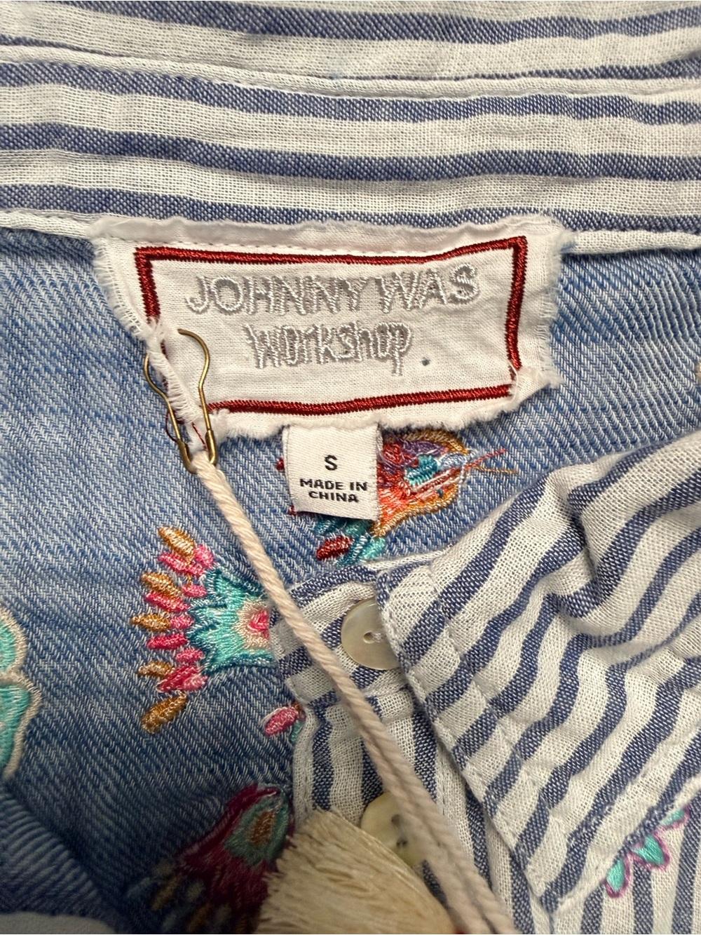 NWT Johnny Was Workshop Embroidered Stripe Tunic Top Small Boho Button Front - Picture 16 of 16